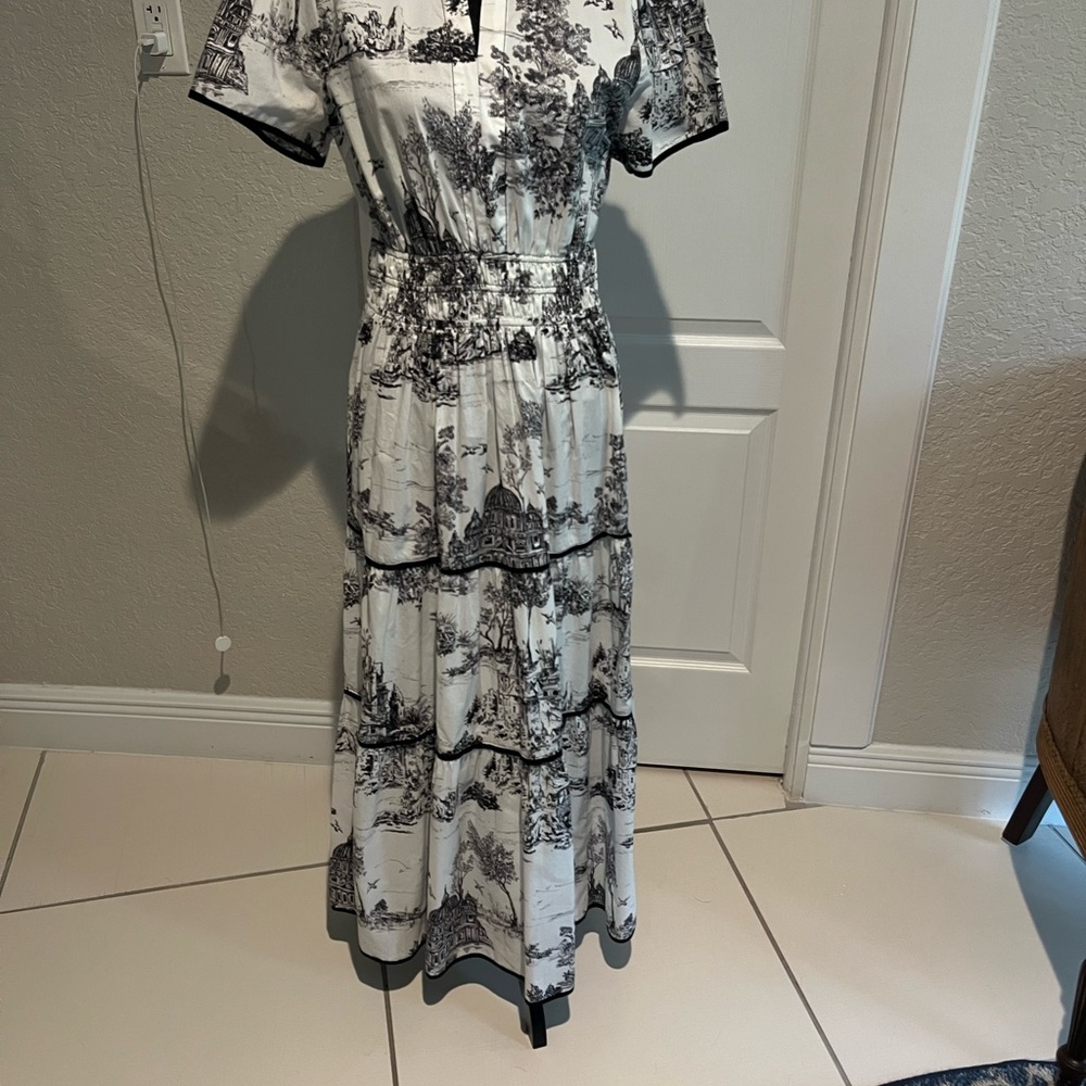 Umgee Black and White Scenic Tiered Maxi Dress